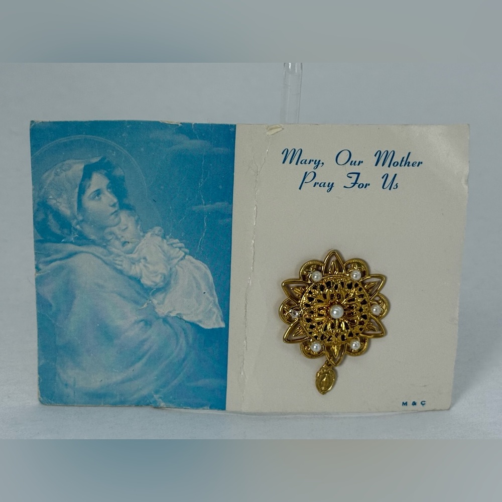 Vintage Catholic Prayer Card Brooch Mary, Our Mother Pray For Us Gift Religious